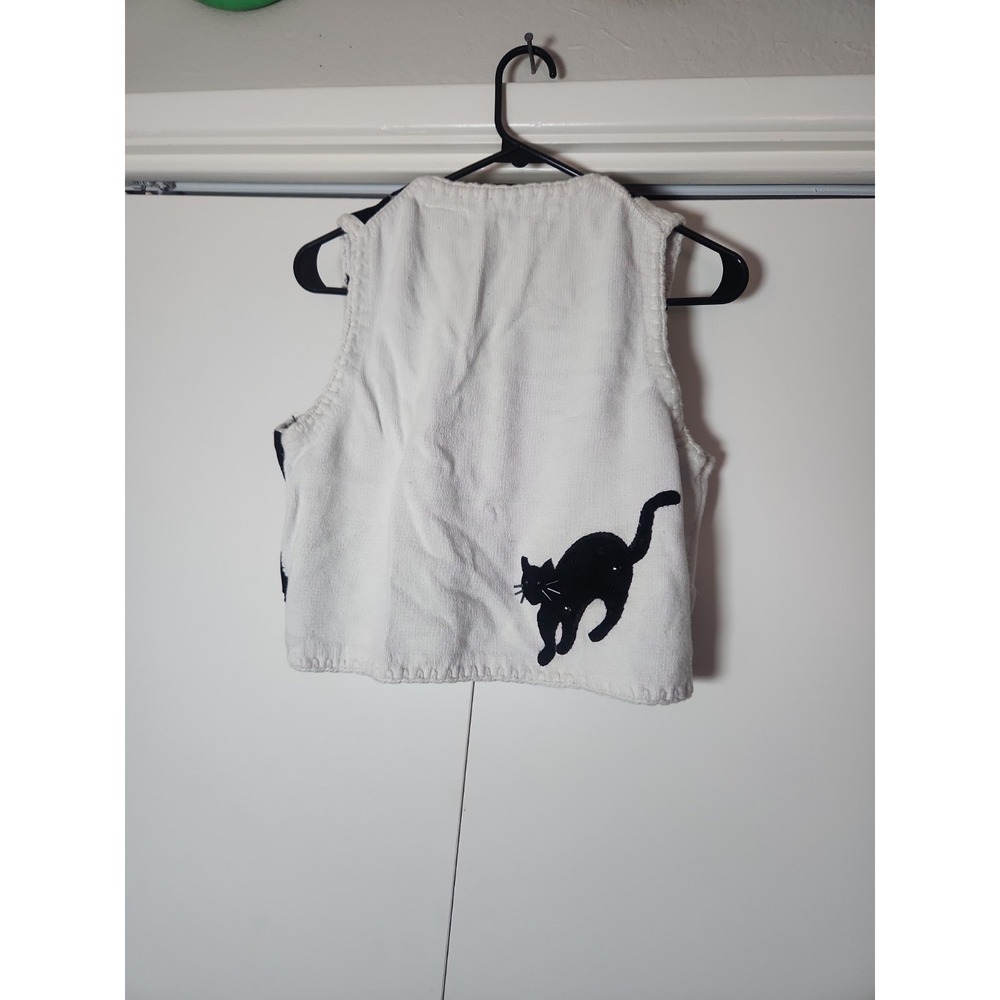 Vintage Michael Simon Black Cats Knit Vest Women's Small White/Black Halloween - Picture 3 of 12